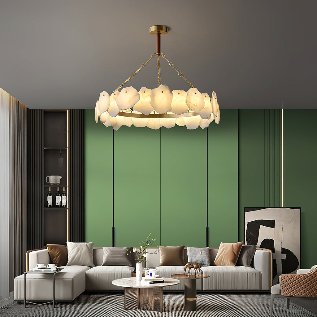 Alora Postmodern Luxury Round Brass Marble Chandelier