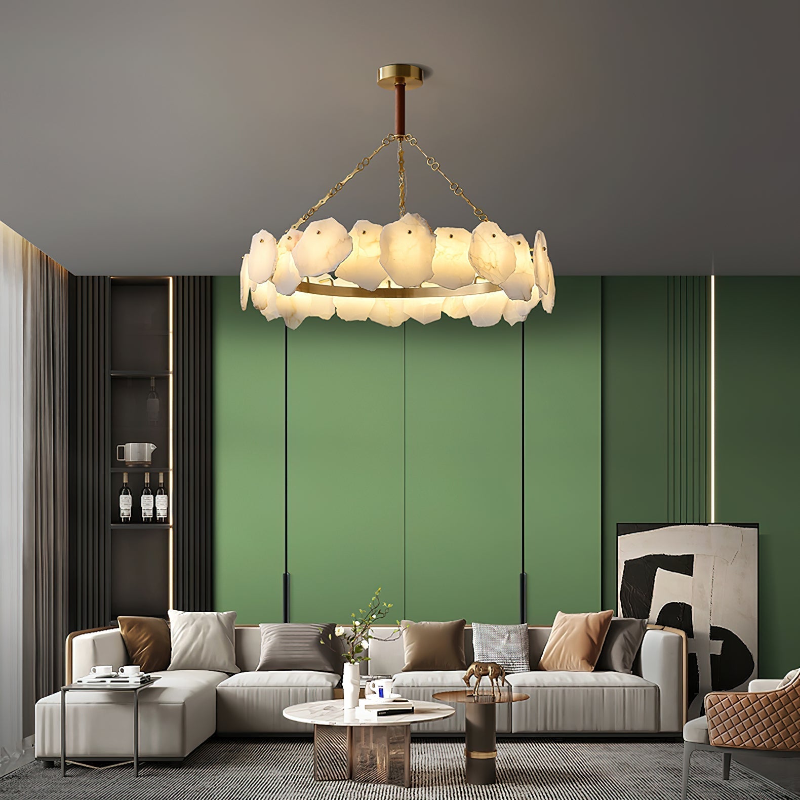 Alora Postmodern Luxury Round Brass Marble Chandelier