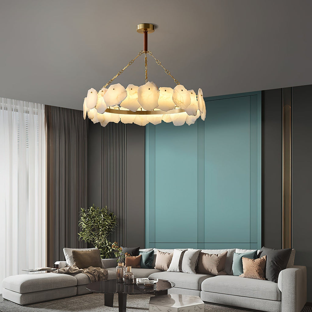 Alora Postmodern Luxury Round Brass Marble Chandelier