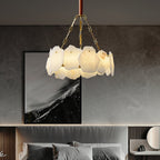 Alora Postmodern Luxury Round Brass Marble Chandelier