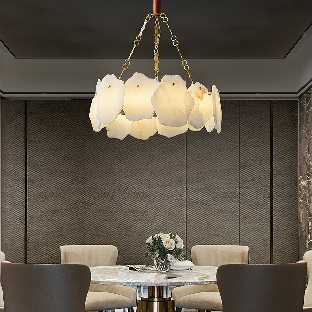 Alora Postmodern Luxury Round Brass Marble Chandelier
