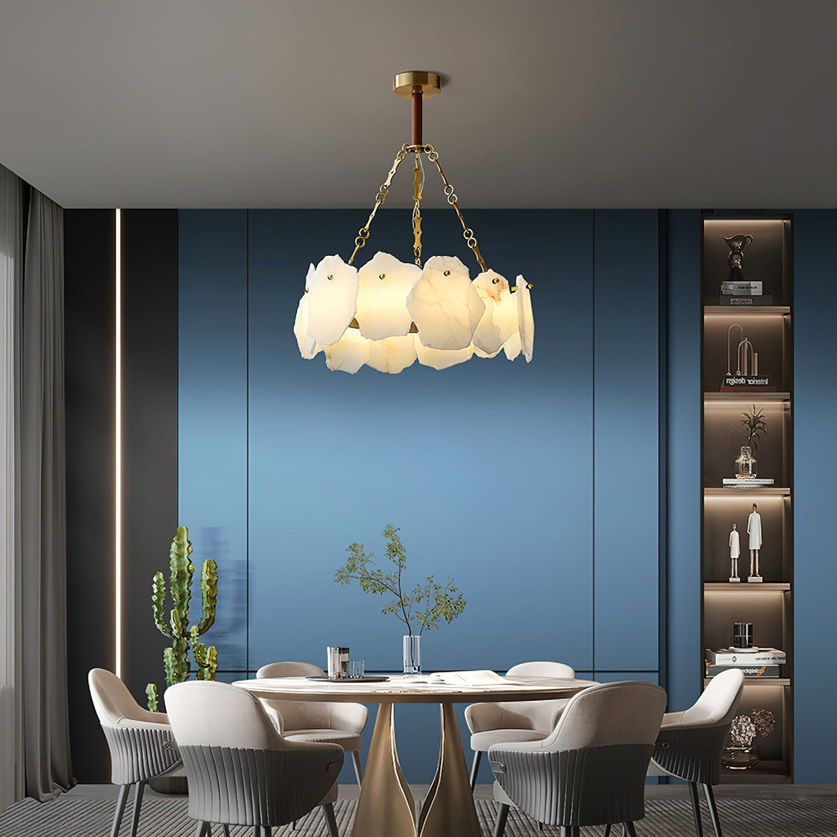 Alora Postmodern Luxury Round Brass Marble Chandelier