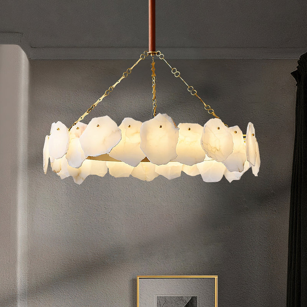 Alora Postmodern Luxury Round Brass Marble Chandelier