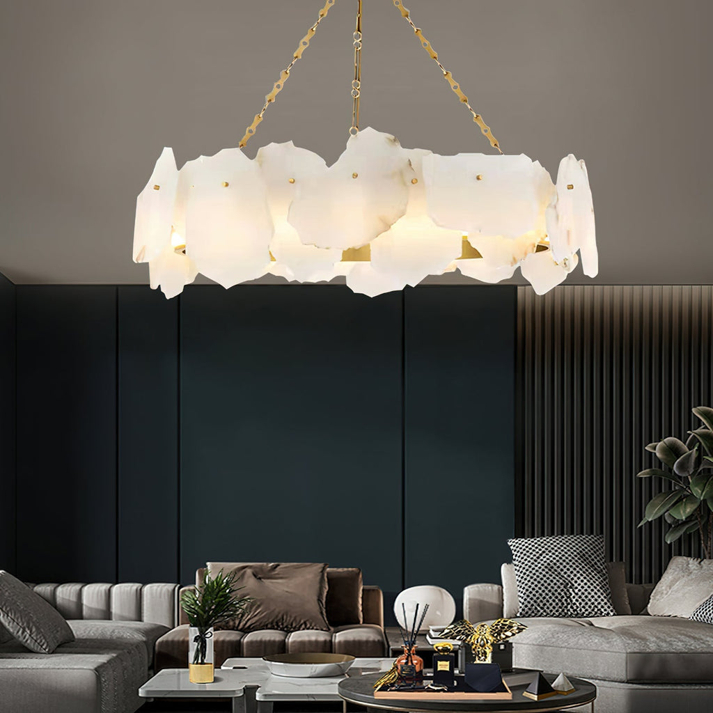 Alora Postmodern Luxury Round Brass Marble Chandelier