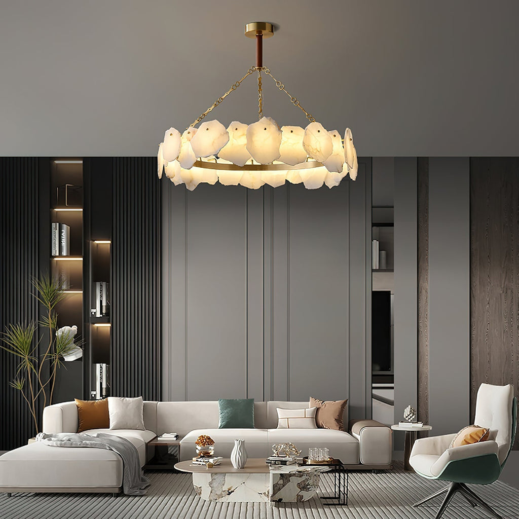 Alora Postmodern Luxury Round Brass Marble Chandelier
