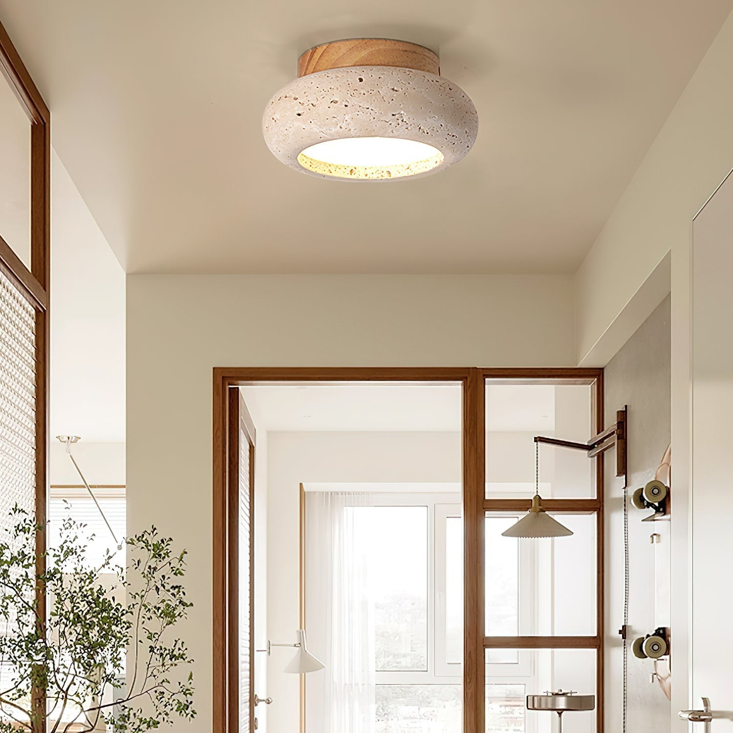 Ritta Mini Donut   Travertine Ceiling Light