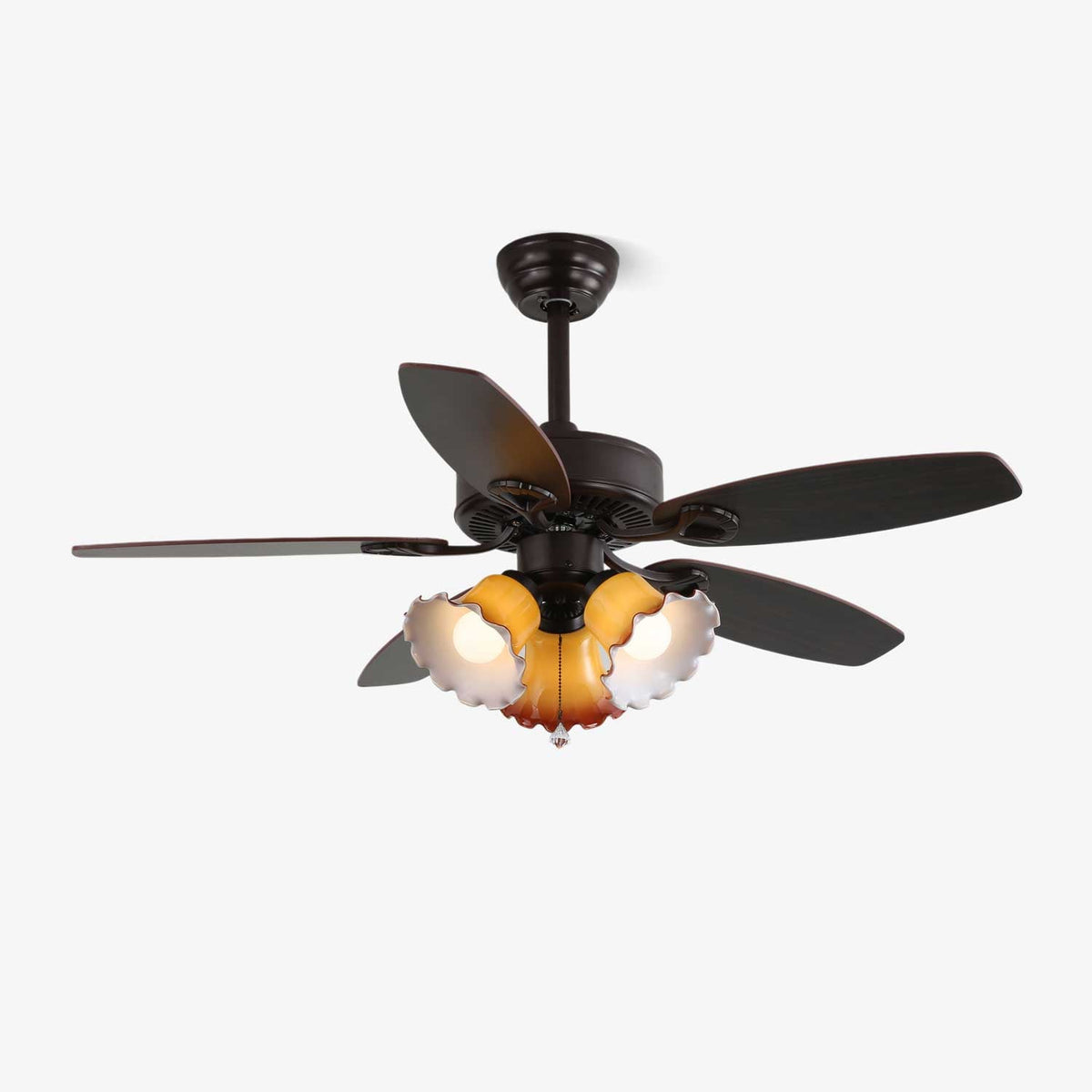 Calviera Vintage Wood Glass Ceiling Fan Light