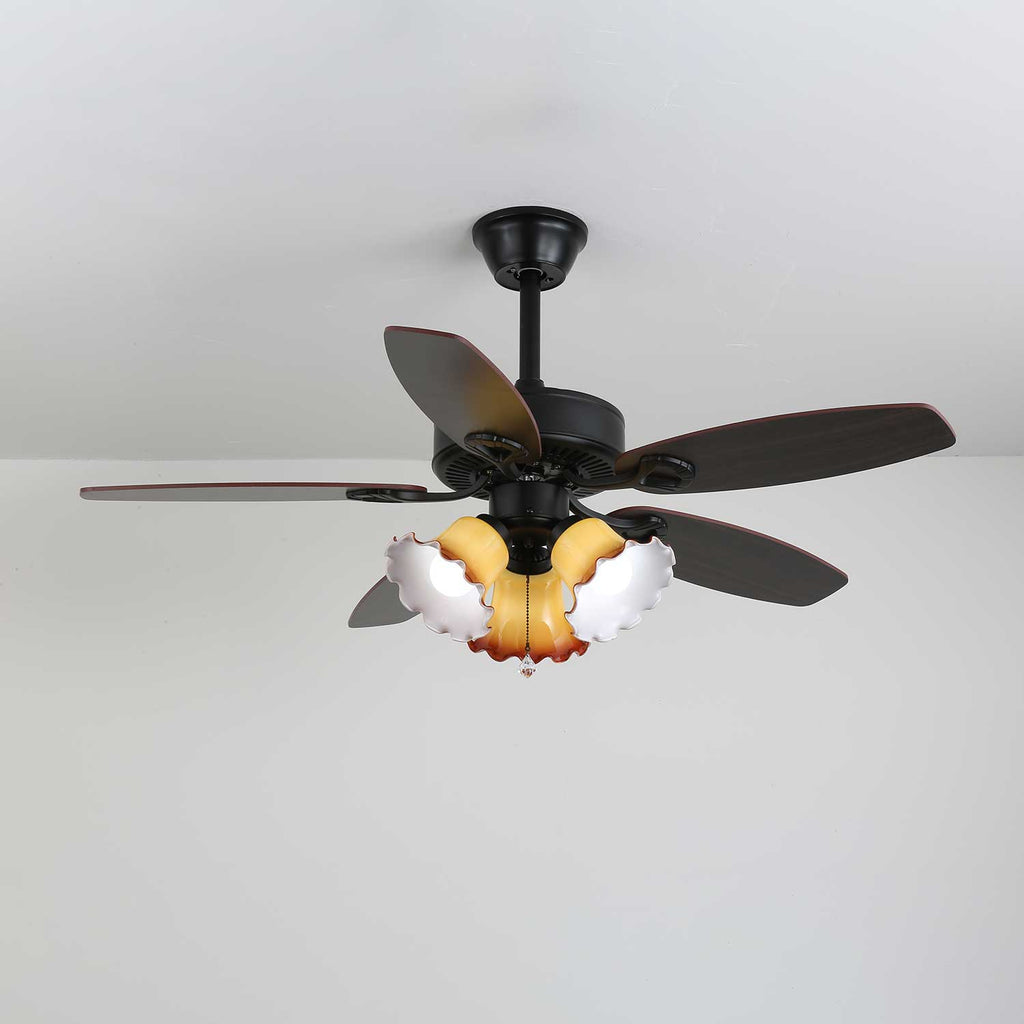 Calviera Vintage Wood Glass Ceiling Fan Light