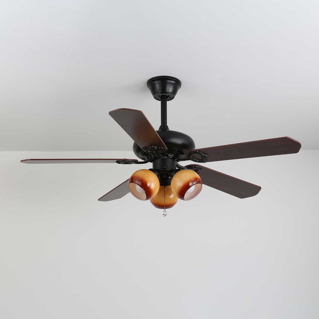Calviera Vintage Wood Glass Ceiling Fan Light