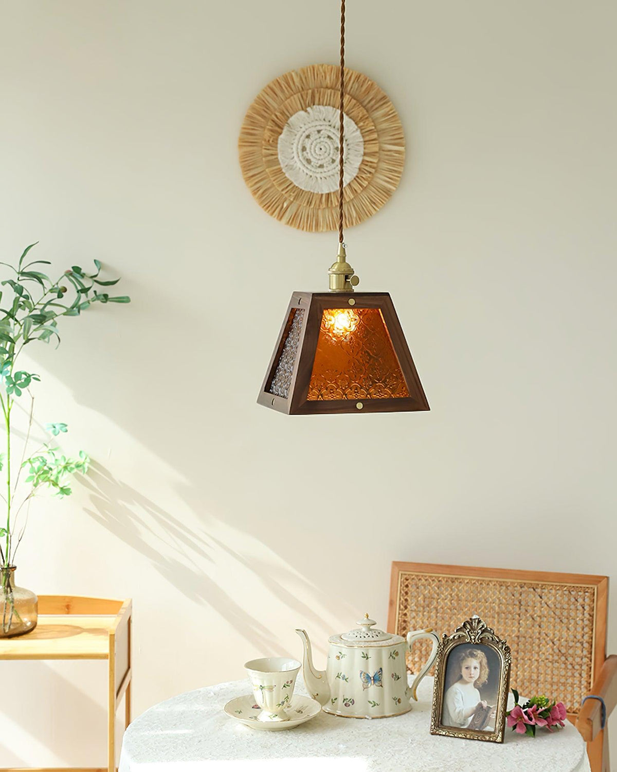 Calvi Pendant Lamp Floral-Patterned Glass Vintage