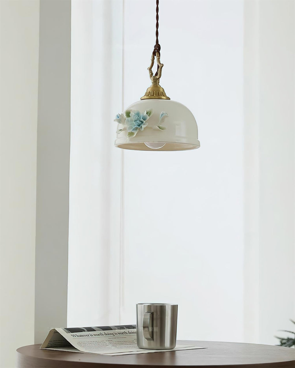 Camellia Pendant Lamp Romantic Porcelain Blossom
