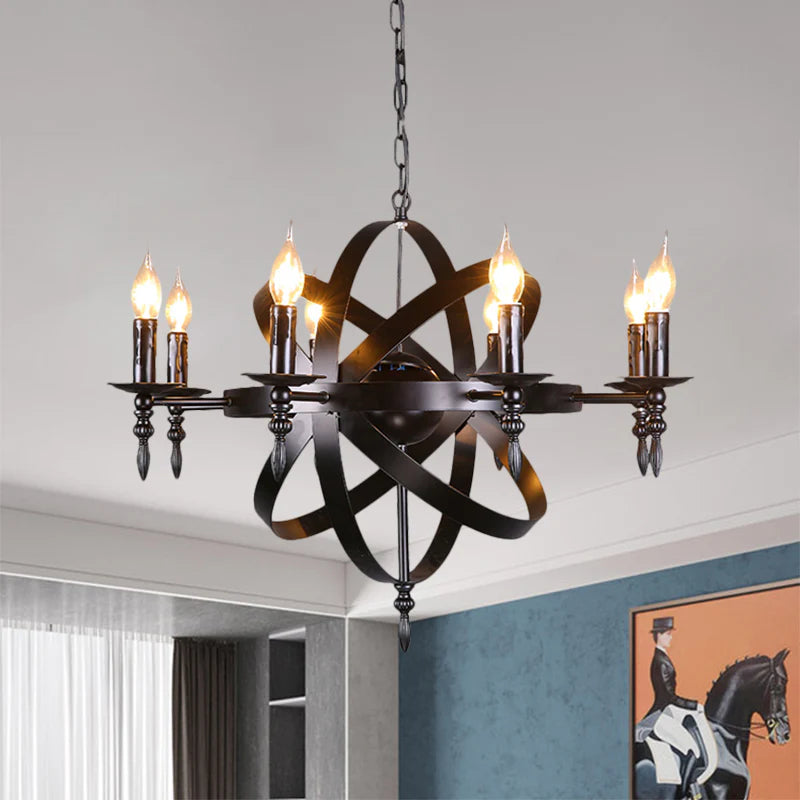 Silva Retro Candle LED Chandelier Glass Black Dining Room
