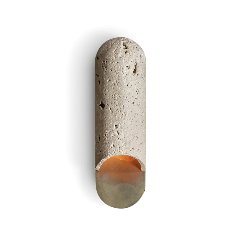 Capsule Wall Lamp Yellow Travertine Marble Brass