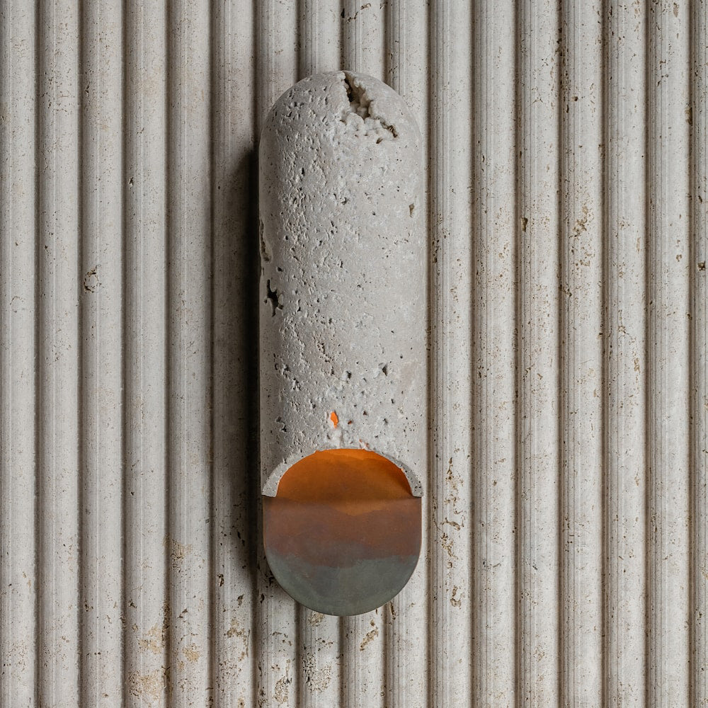 Capsule Wall Lamp Yellow Travertine Marble Brass