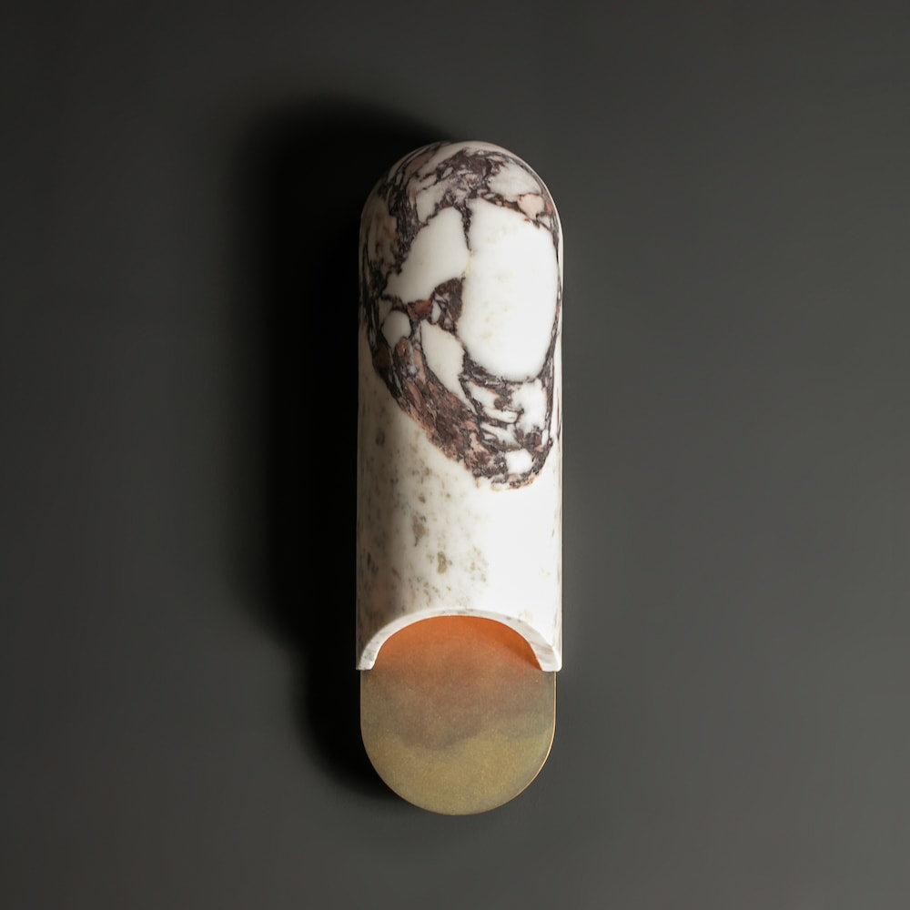 Capsule Wall Lamp Yellow Travertine Marble Brass