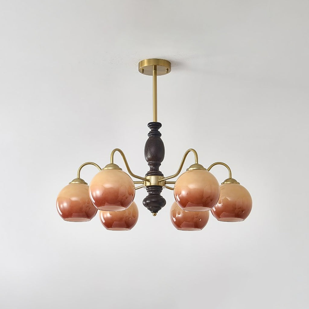 Aurora Chandelier Caramel Orb Curved Arm