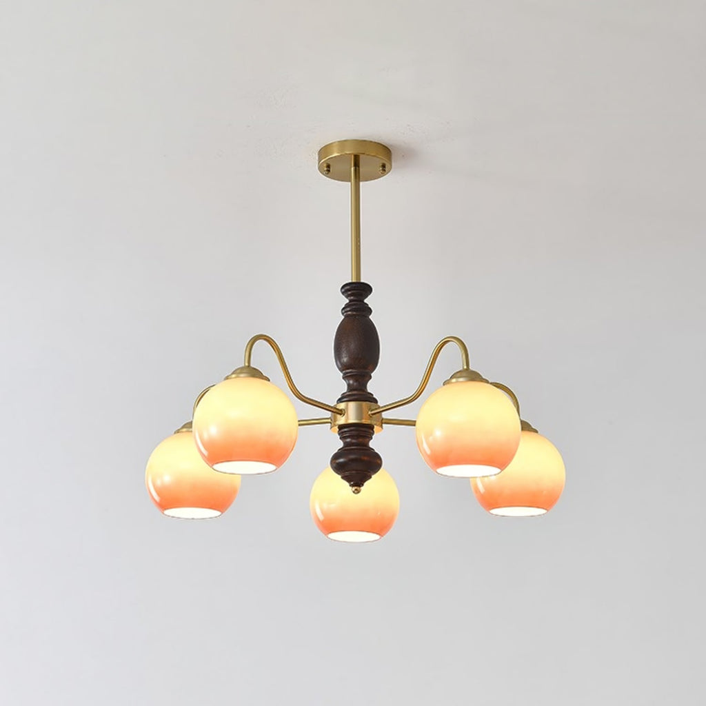Aurora Chandelier Caramel Orb Curved Arm