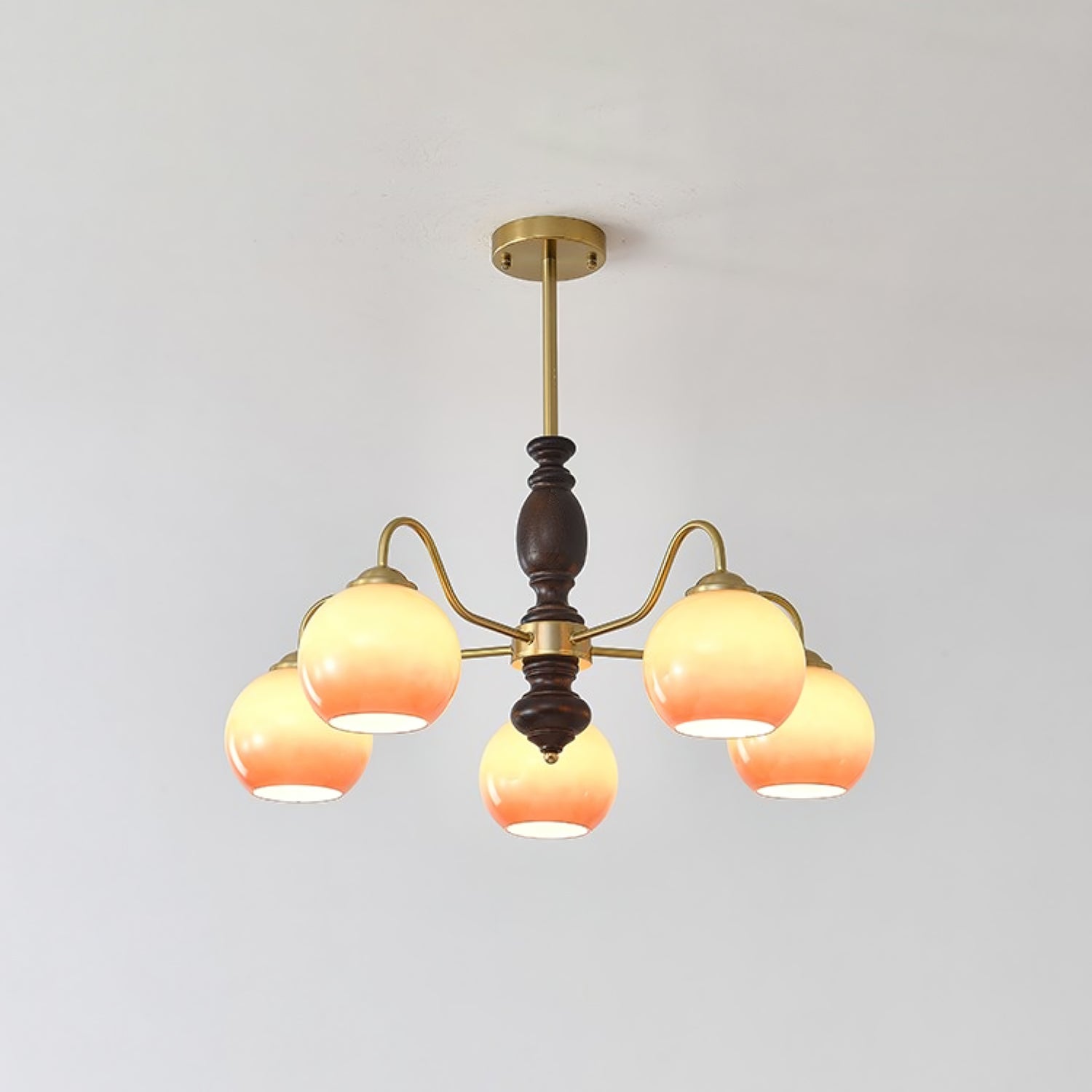 Aurora Chandelier Caramel Orb Curved Arm