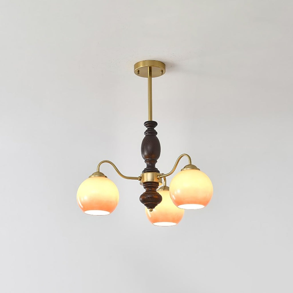 Aurora Chandelier Caramel Orb Curved Arm