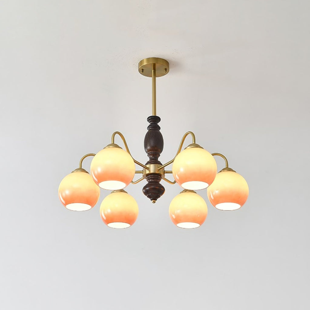 Aurora Chandelier Caramel Orb Curved Arm