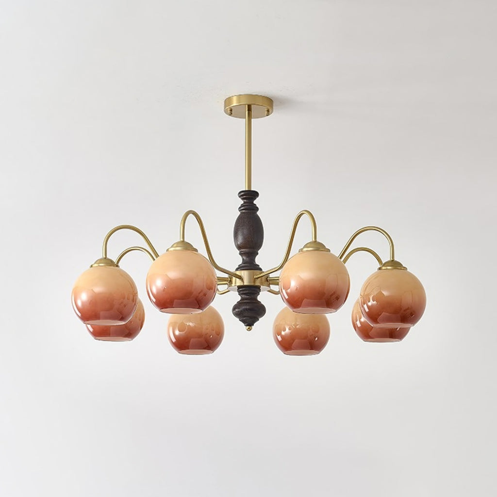 Aurora Chandelier Caramel Orb Curved Arm