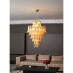 Aurora Chandelier Amber Murano Glass Petal Layered Luxury