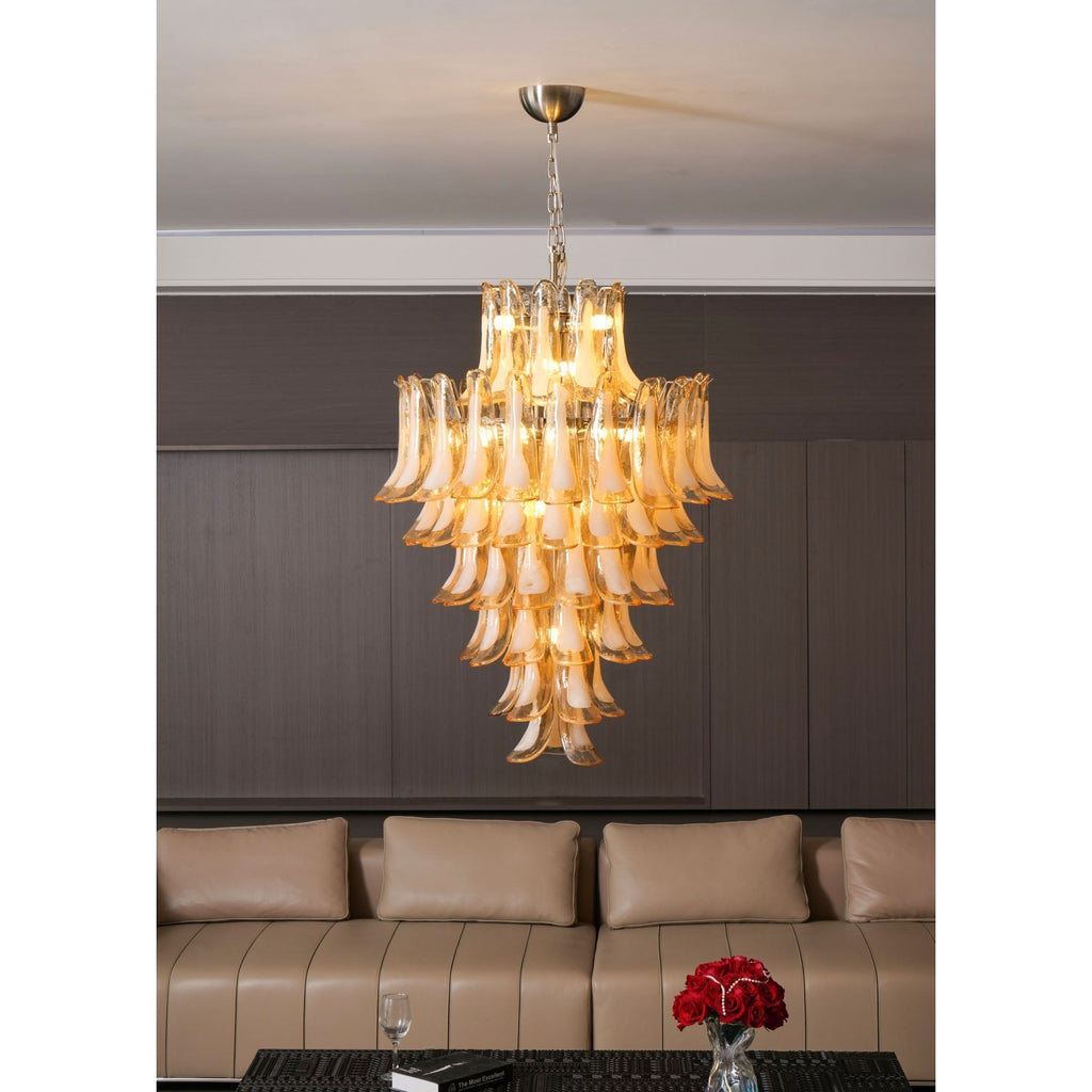 Aurora Chandelier Amber Murano Glass Petal Layered Luxury