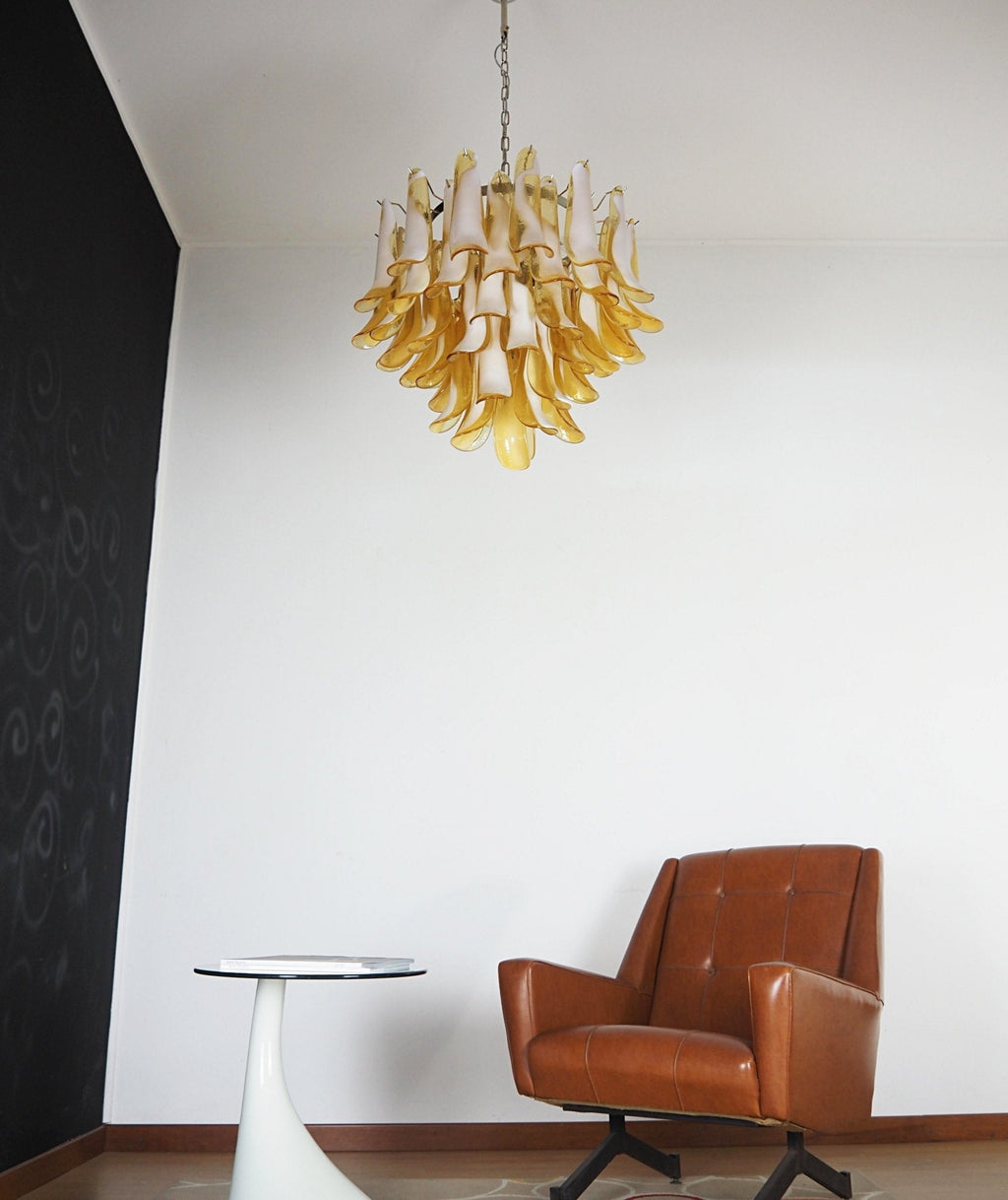 Aurora Chandelier Amber Murano Glass Petals Layered
