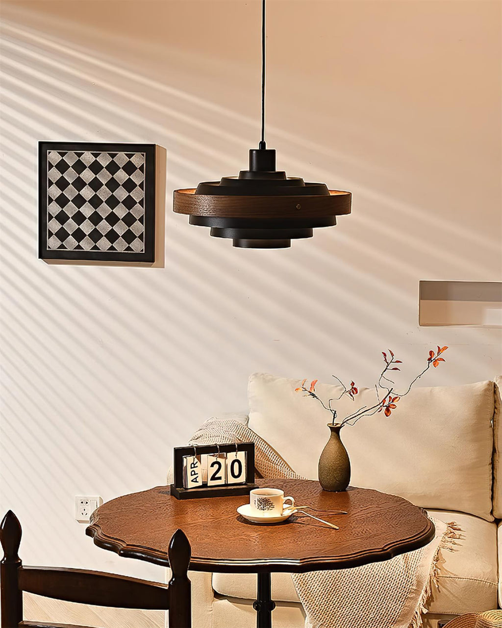 Pendant Lamp Rustic & Wood with Layered Shade Modern