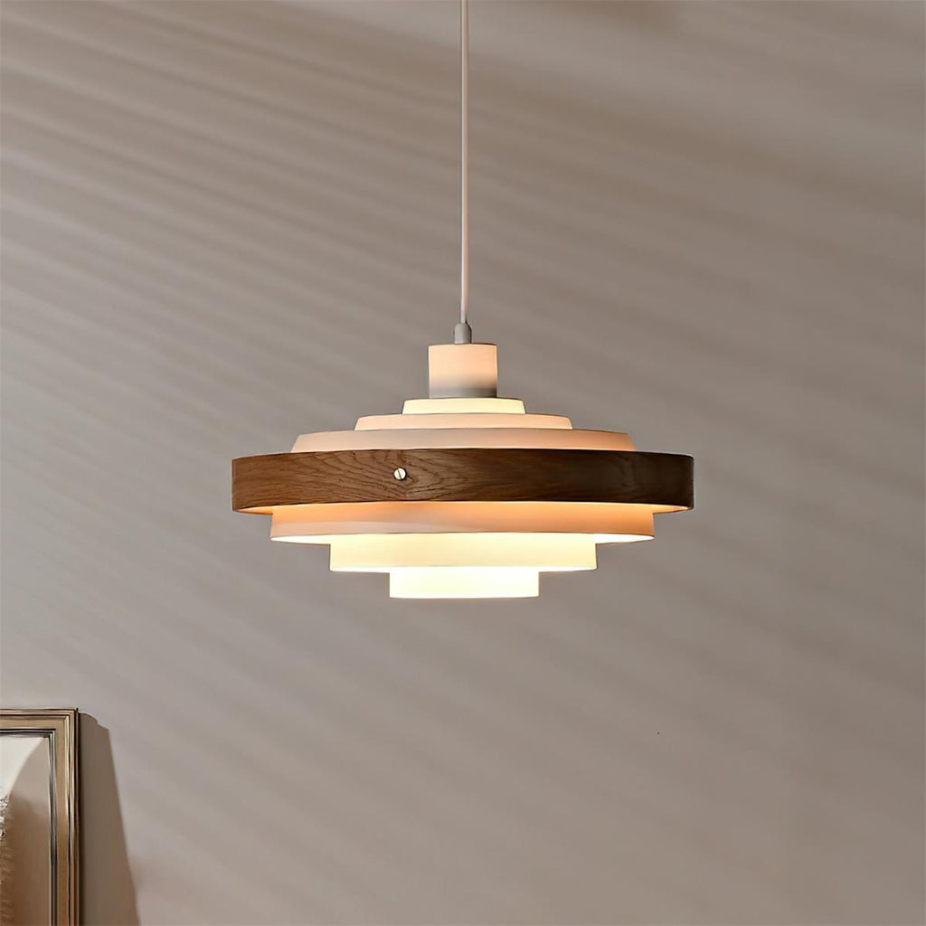 Pendant Lamp Rustic & Wood with Layered Shade Modern