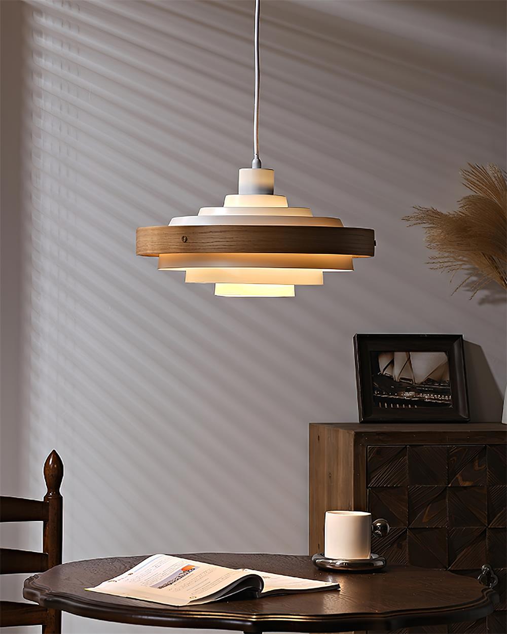 Pendant Lamp Rustic & Wood with Layered Shade Modern