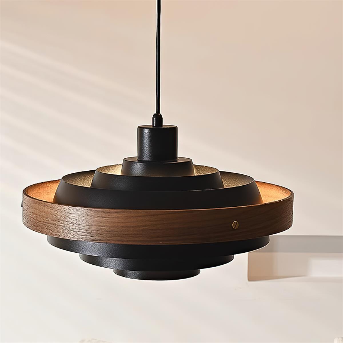 Pendant Lamp Rustic & Wood with Layered Shade Modern
