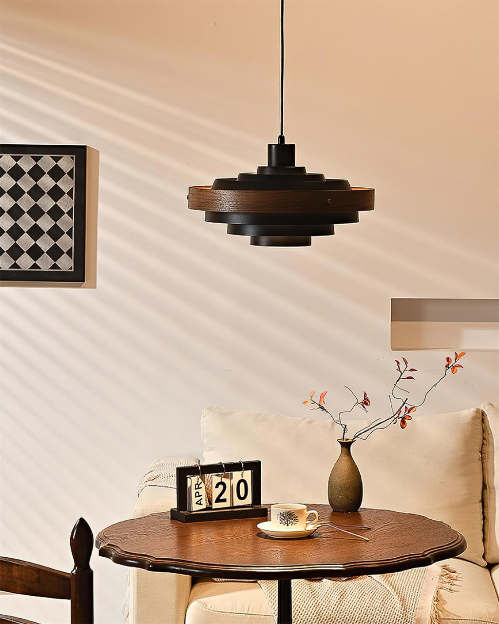 Pendant Lamp Rustic & Wood with Layered Shade Modern