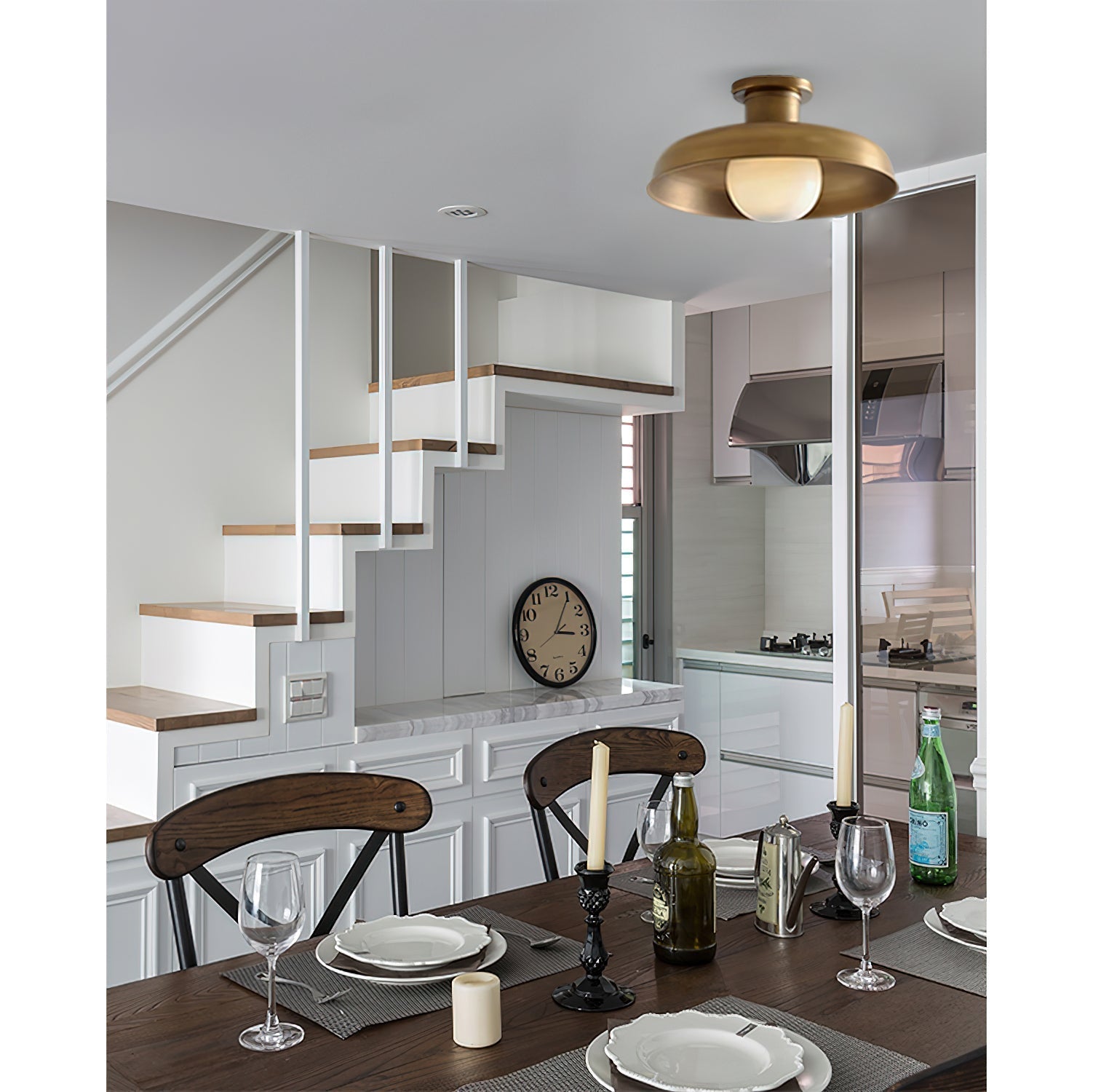 Quasar Modern Minimalist Glass Semi Flush Ceiling Lamp