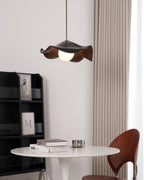 Pendant Lamp Resin Shade in White and Walnut for Living and Dining Room