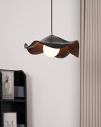 Pendant Lamp Resin Shade in White and Walnut for Living and Dining Room