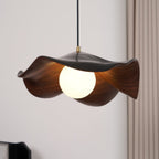 Pendant Lamp Resin Shade in White and Walnut for Living and Dining Room