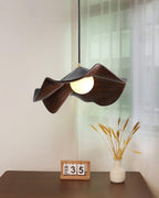 Pendant Lamp Resin Shade in White and Walnut for Living and Dining Room