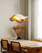Pendant Lamp Resin Shade in White and Walnut for Living and Dining Room