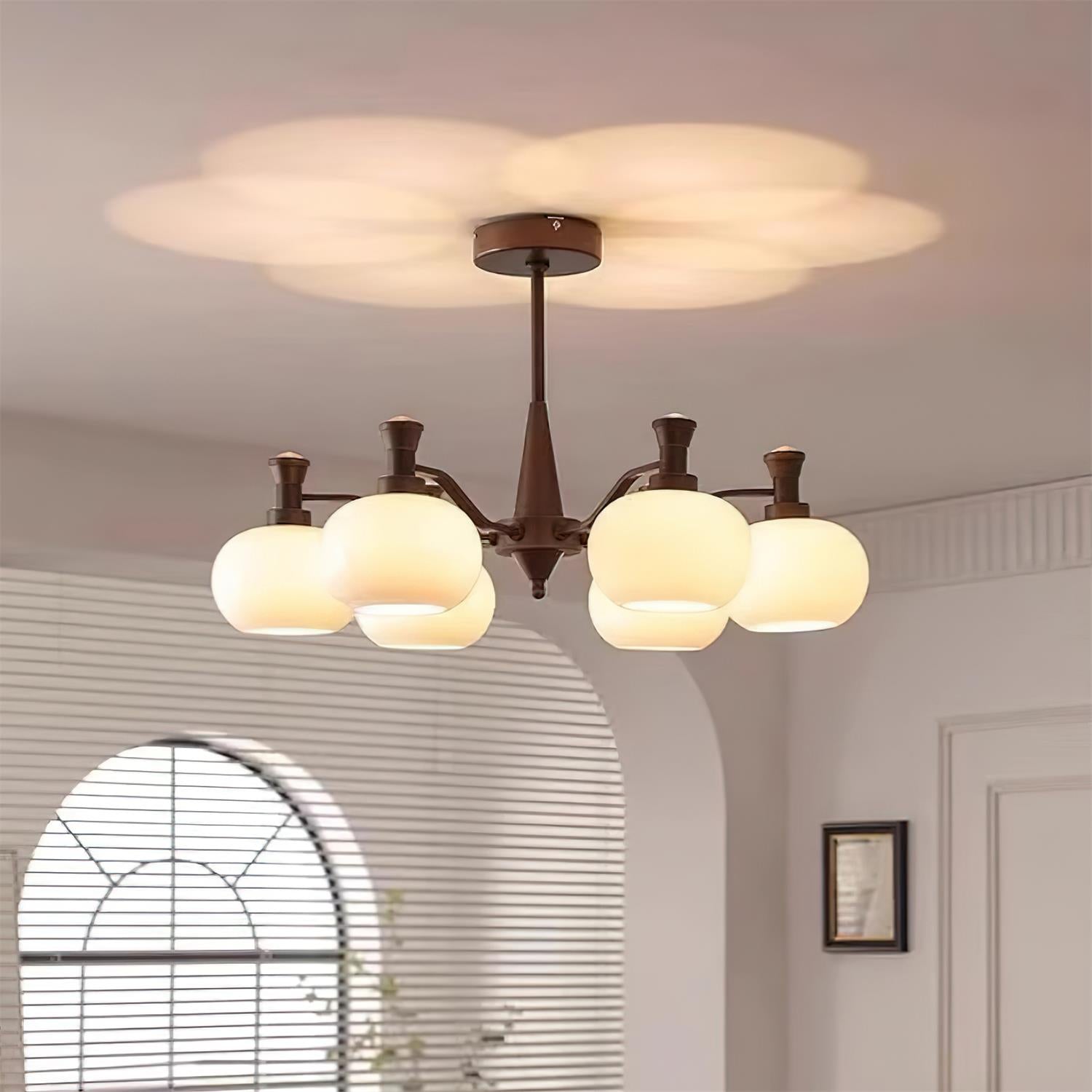 Cassia Chandelier Opal Glass Globe Arms