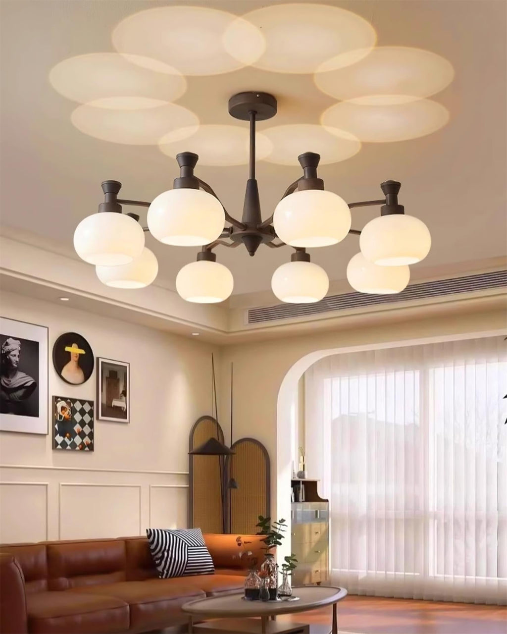 Cassia Chandelier Opal Glass Globe Arms