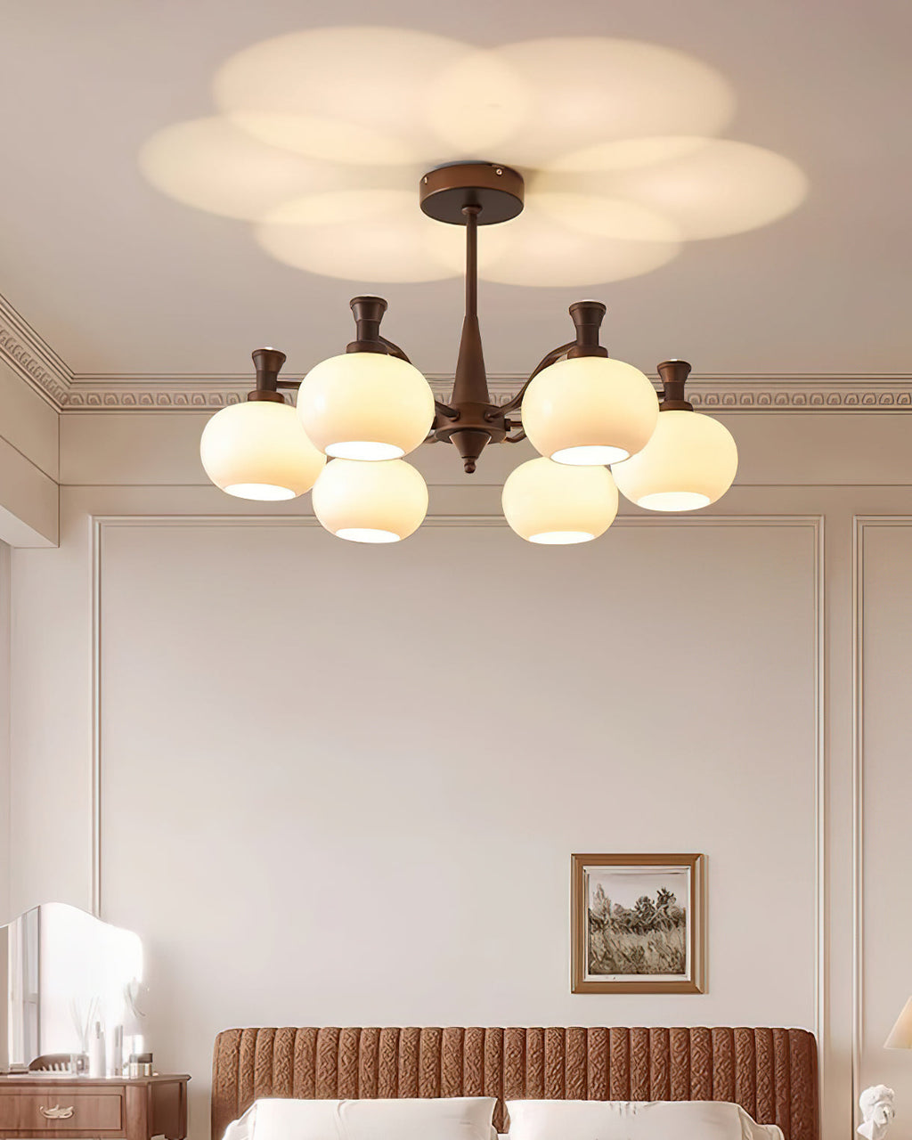 Cassia Chandelier Opal Glass Globe Arms