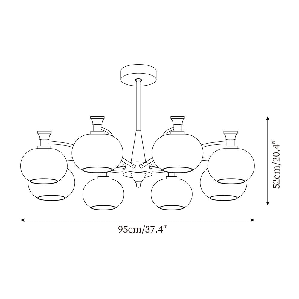 Cassia Chandelier Opal Glass Globe Arms