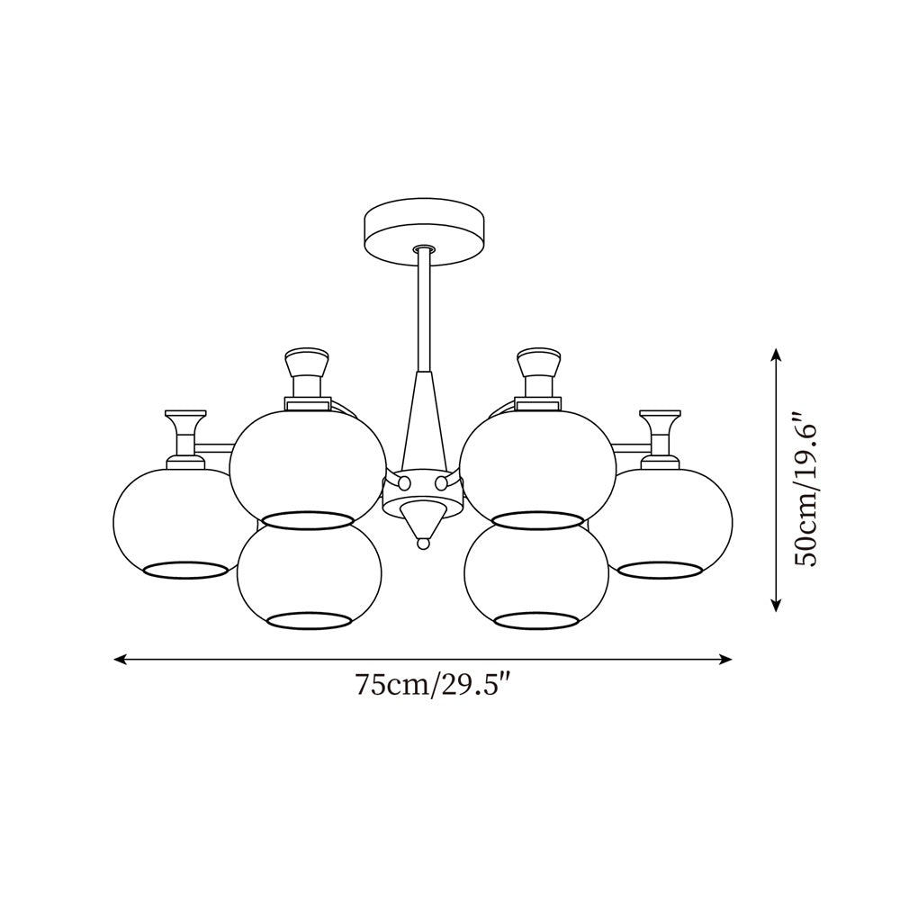 Cassia Chandelier Opal Glass Globe Arms