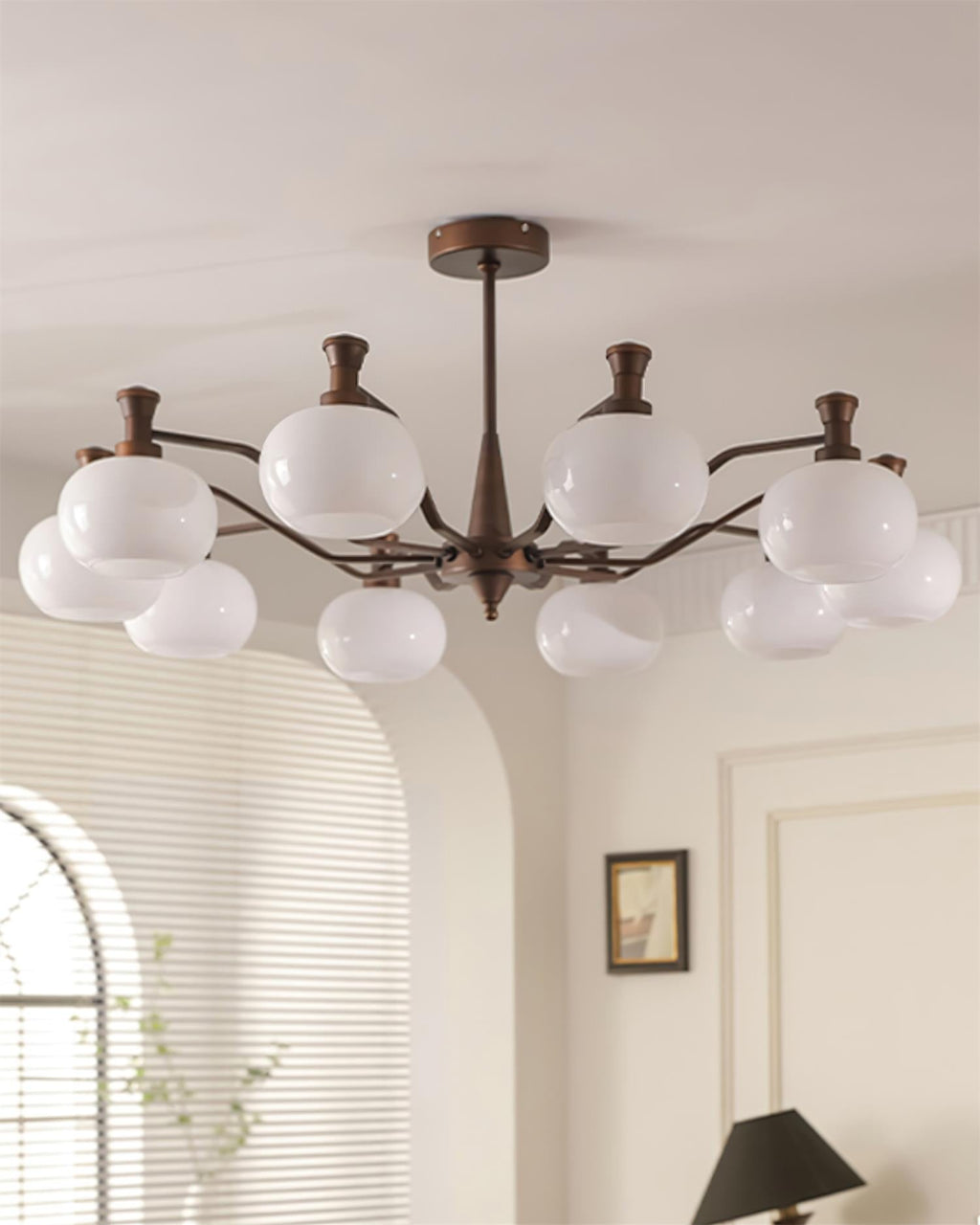 Cassia Chandelier Opal Glass Globe Arms