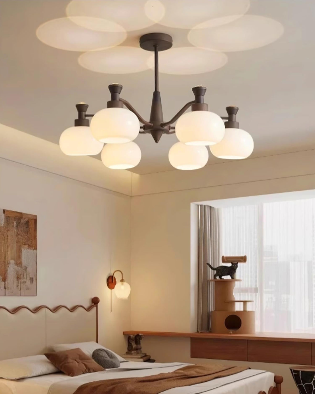 Cassia Chandelier Opal Glass Globe Arms