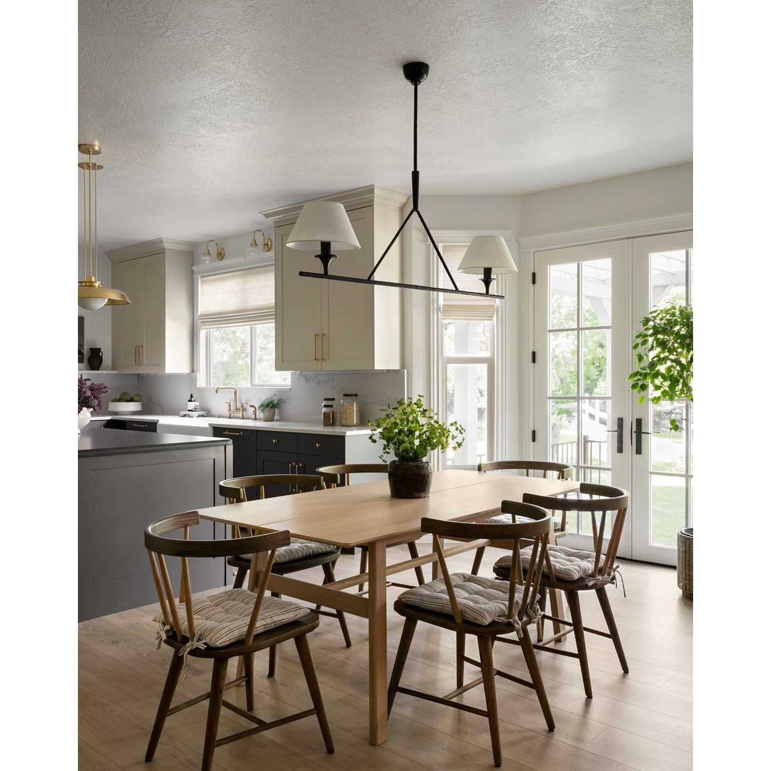 Keen Linear Modern Elegant Brass Fabric Chandelier