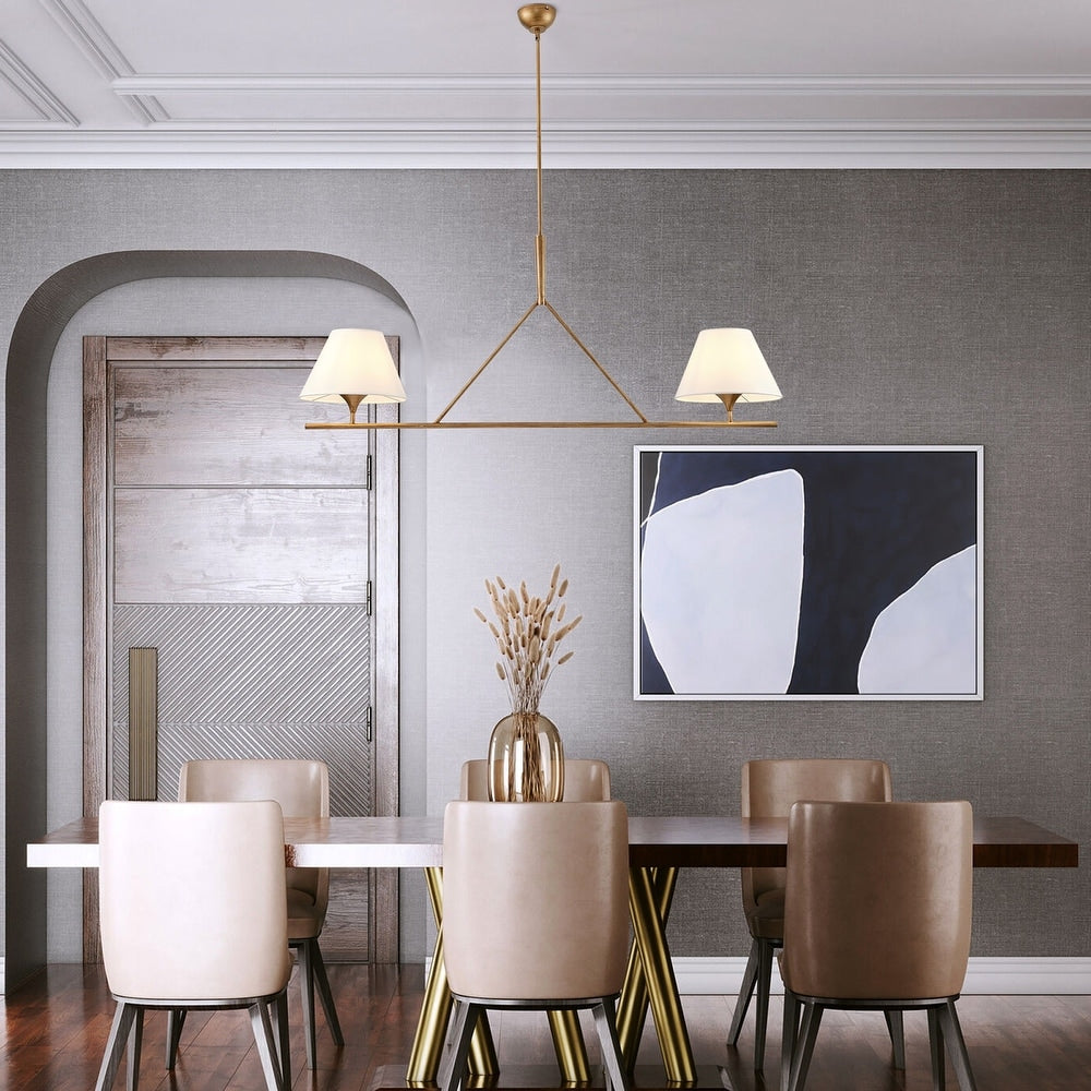 Keen Linear Modern Elegant Brass Fabric Chandelier