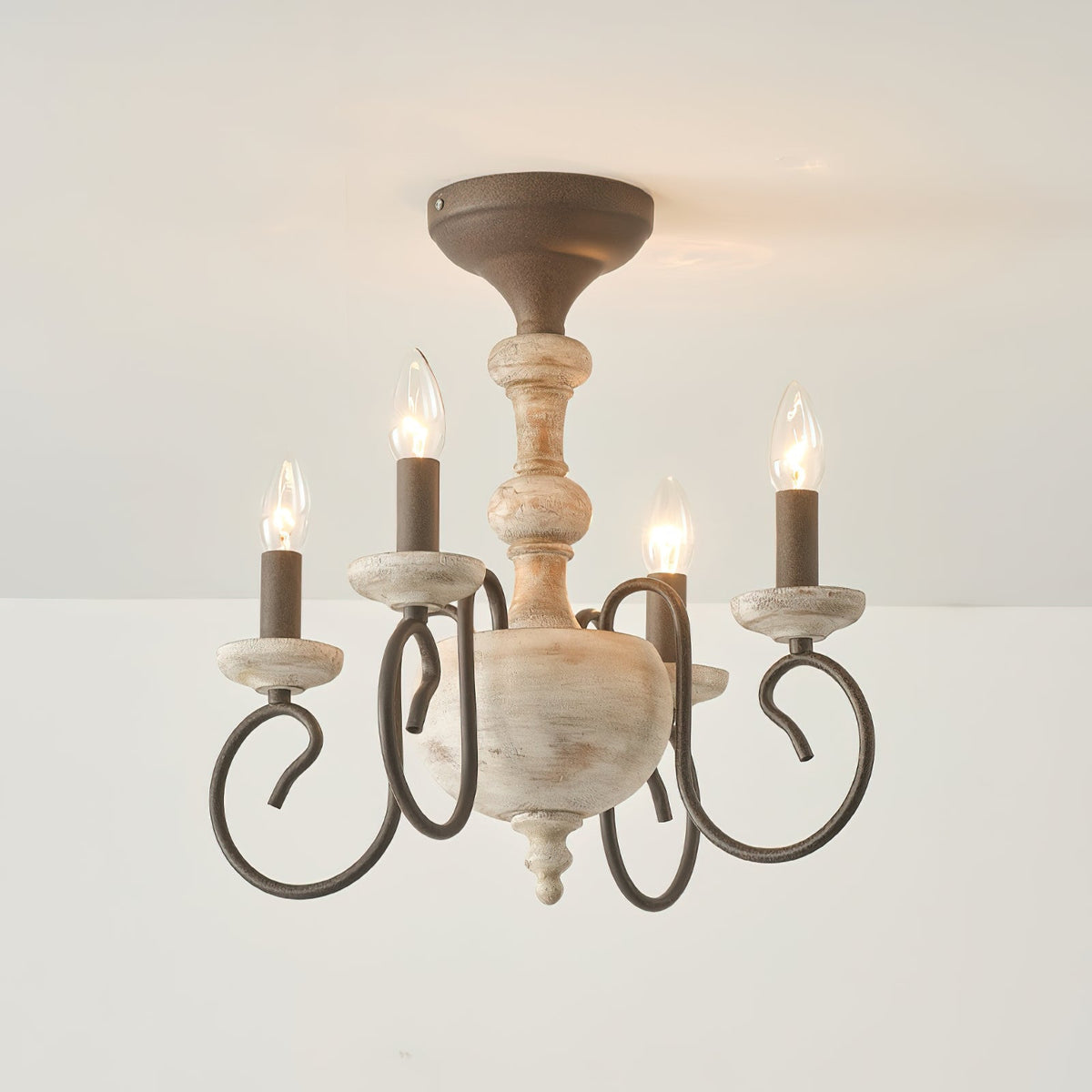 Myst Vintage Traditional Wooden Semi Flush Ceiling Light