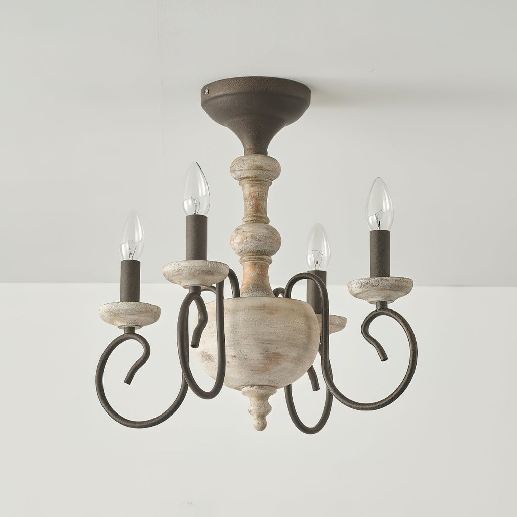 Myst Vintage Traditional Wooden Semi Flush Ceiling Light